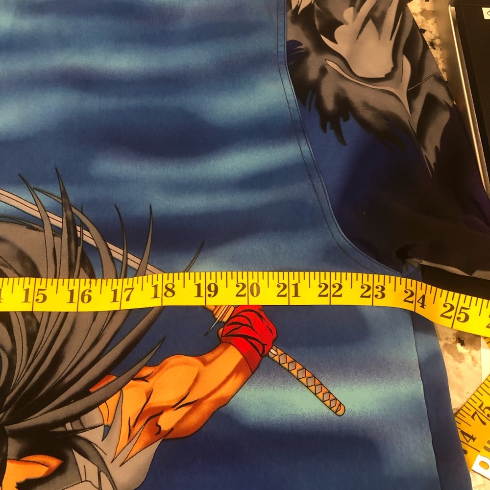 Y2K Vintage Haohmaru Samurai Blue Japanese Anime Button Down Shirt - Picture 7 of 9